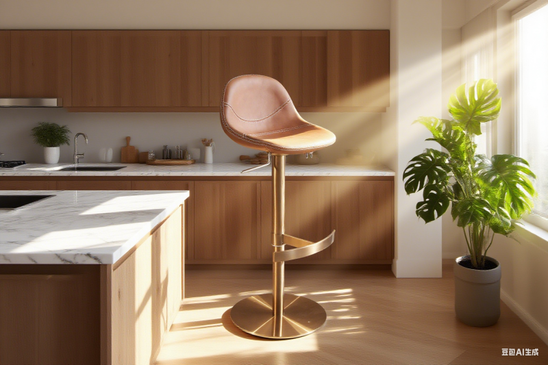 Tan color and gold color adjustable barstool